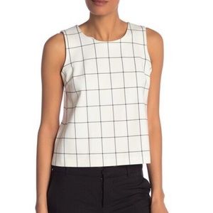 NWT Amanda & Chelsea Womens Windowpane Ponte Stretch Blouse, Ivory/Black Size PS